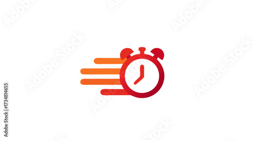 Dynamic red alarm clock icon with speed lines, symbolizing fast time, quick delivery, urgency, efficiency, and rapid progress concept.