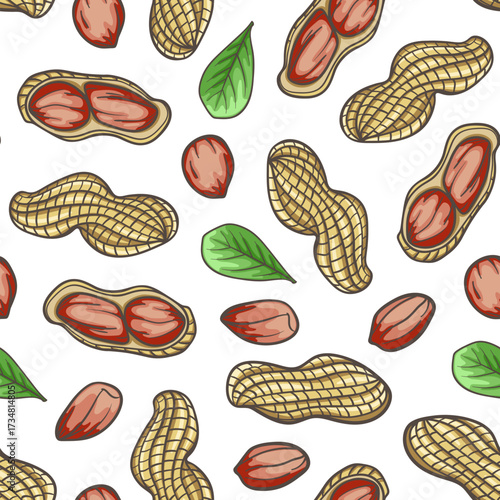 Seamless pattern of peanuts and leaves