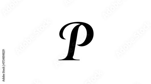 Elegant uppercase letter P in a classic black serif font on a clean white background, a decorative alphabet design element.