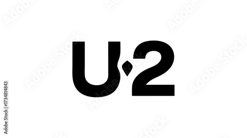 Abstract minimalist graphic featuring bold black letter U, diamond symbol, and number 2 on a clean white background