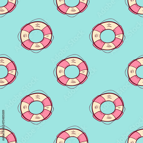 Seamless pattern of pink and yellow life preservers