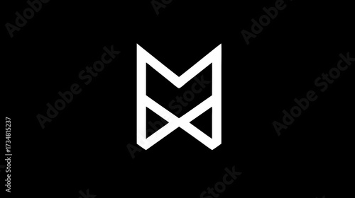 Sleek minimalist white line art abstract geometric symbol on dark background, modern graphic design element for branding.