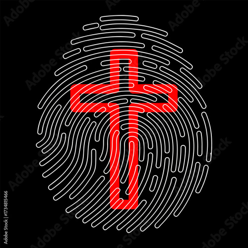 Red Fingerprint Cross Symbol