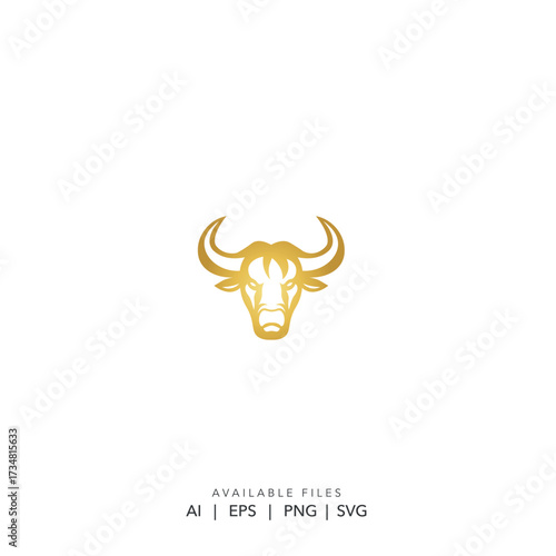 Golden bull mascot on a shield logo, Financial investment bull stock market logo