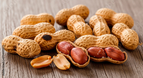 Wallpaper Mural Rustic Close-Up of Scattered Peanuts on a Textured Wooden Table Torontodigital.ca
