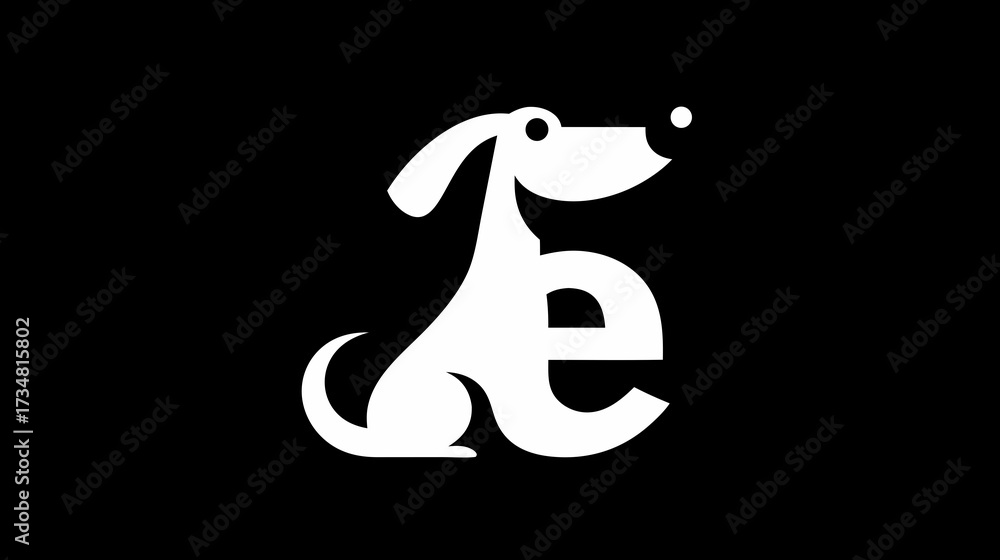 Fototapeta premium Minimalist White Dog Illustration on Black Background. Modern Stylized Pet Animal Graphic Design. Clean and Simple Vector Art.