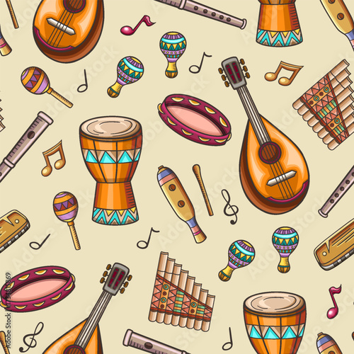 Seamless pattern of colorful musical instruments