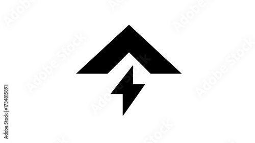 Abstract black arrow and lightning bolt icon representing energy, power, speed, progress, and upload