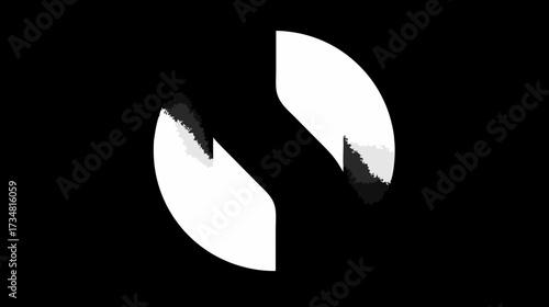 Dynamic monochrome abstract S-shape graphic design with digital distortion effect, modern minimalist visual art element.