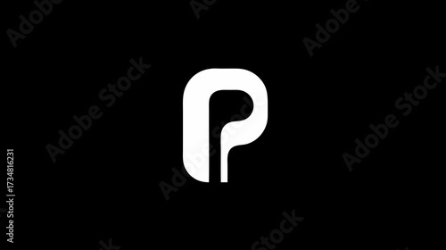 Stylized white letter P or abstract modern geometric shape on a solid black background, clean minimalist graphic design icon.