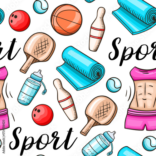 Seamless pattern of fitness and sports items