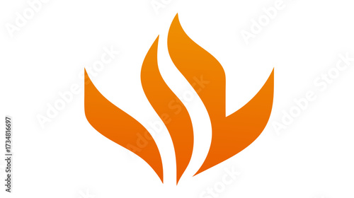 Abstract orange flame symbol, stylized modern fire icon illustration with clean lines on a white background, representing heat and energy.