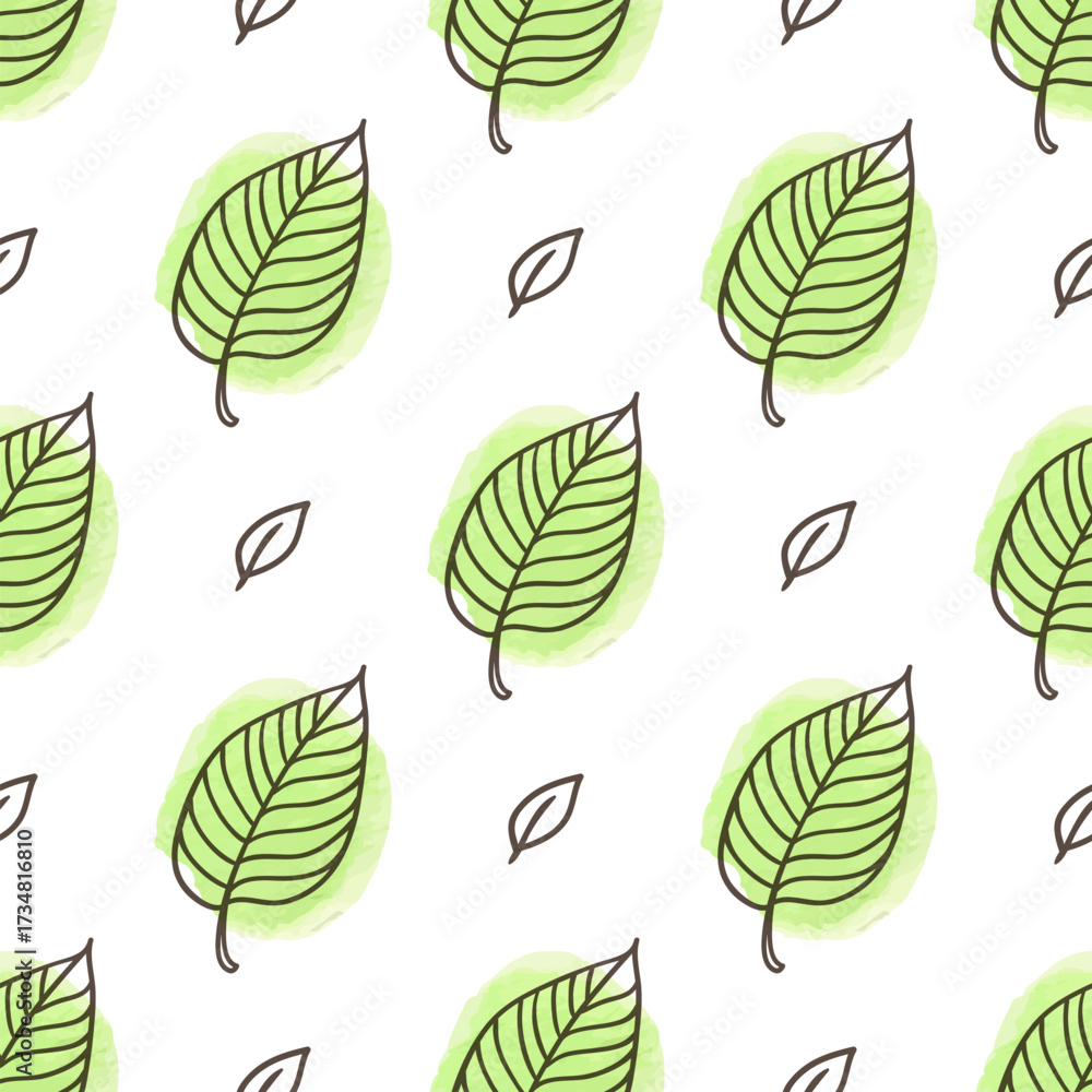 Fototapeta premium Seamless pattern of green leaves on a white background