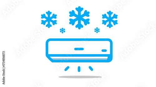 Modern air conditioning unit illustration with cool air and snowflakes, perfect for climate control and temperature regulation concepts.