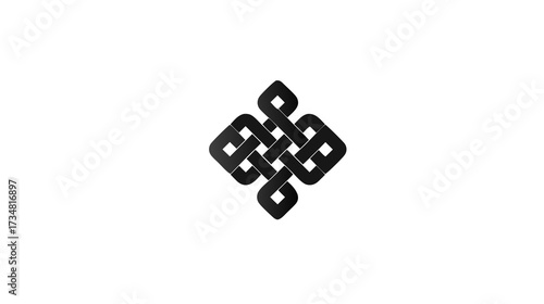Intricate dark grey endless knot symbol on white background, representing eternity, spirituality, and interconnectedness in a minimalist abstract design.