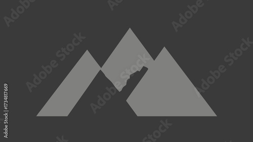 Geometric mountain peaks icon, abstract nature graphic. Minimalist outdoor adventure silhouette design on dark background.