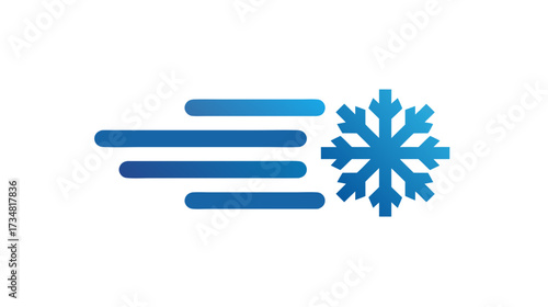 Dynamic cold air flow icon, blue snowflake with speed lines, vector symbol for cooling, winter breeze, or freezing effect