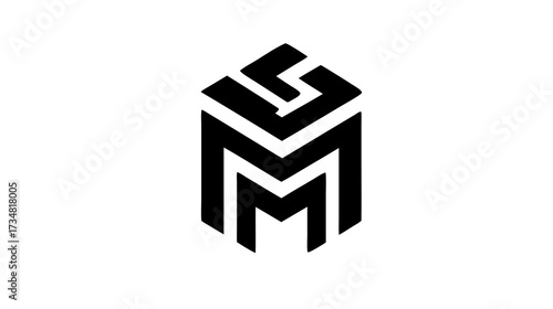 Abstract geometric logo design with a modern cubic shape in black on a white background, representing technology, business, or digital branding