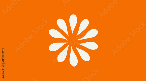 Simple white abstract floral bloom graphic design on a vibrant orange background, clean modern minimalist illustration element.
