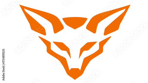 Modern geometric orange fox head graphic design, stylized animal symbol illustration with sharp lines and abstract vector art.