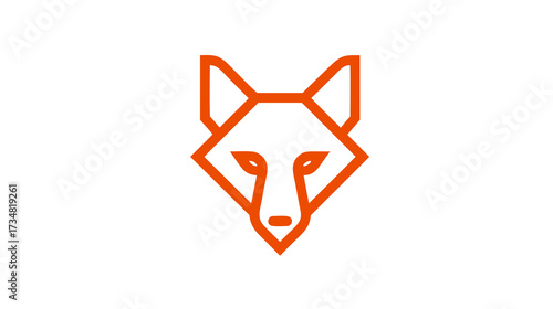 Sleek minimalist orange fox head icon, vector line art illustration. Modern abstract animal symbol design on a clean white background.