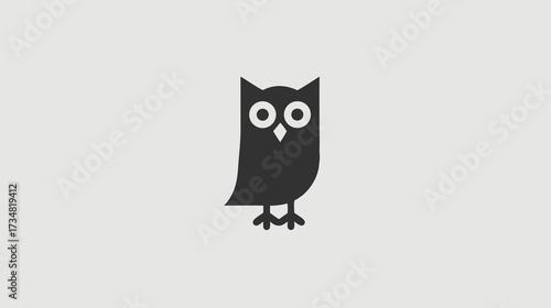 Simple dark gray owl icon illustration on a clean light background, a modern graphic symbol for intelligence and nature concepts.