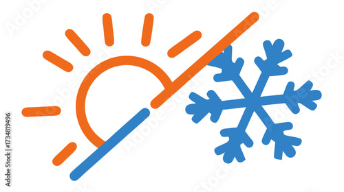 Cold weather icon: snowflake and crossed out sun symbol for winter, cooling, or climate control temperature settings