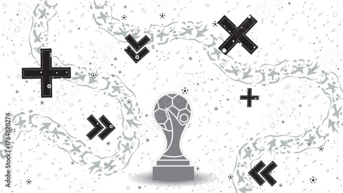 Minimalist monochrome football trophy with abstract circular white background for sport banner