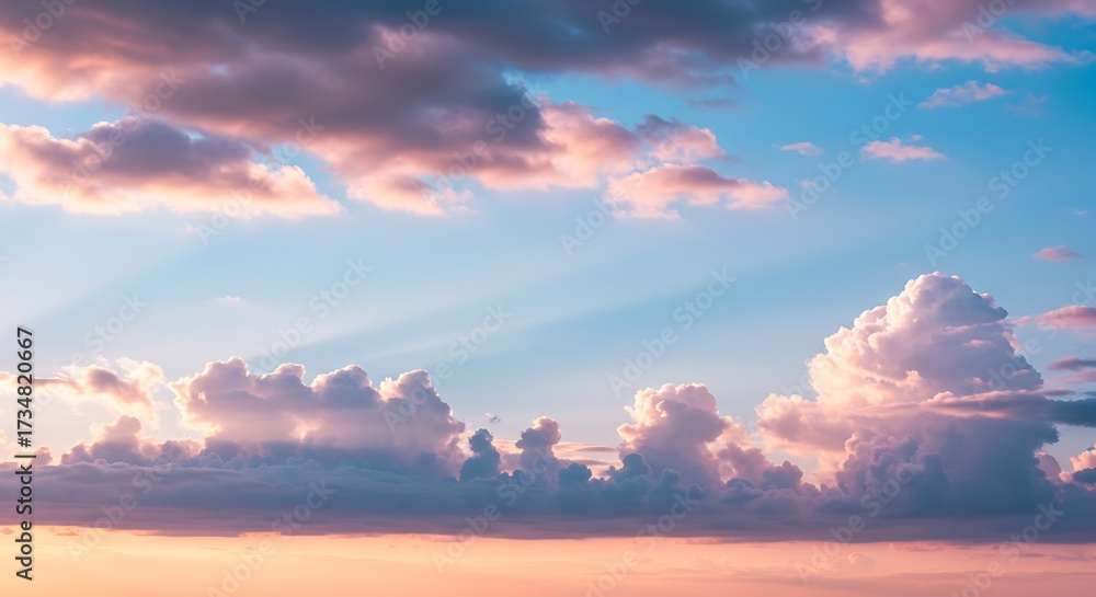 Fototapeta premium Dramatic cloudscape with soft colors and dynamic light for atmospheric scenes