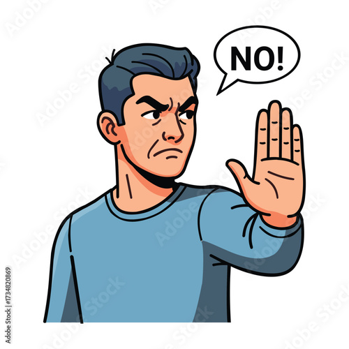 Illustration of man saying no with his hand up