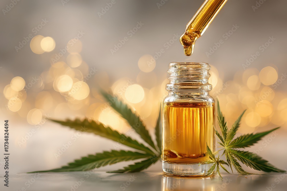 © whitestorm - Close-up of CBD oil dropping from a pipette into a glass bottle with cannabis leaf on soft blurred background, demonstrating natural wellness and alternative medicine. © whitestorm - Close-up of CBD oil dropping from a pipette into a glass bottle with cannabis leaf on soft blurred background, demonstrating natural wellness and alternative medicine.