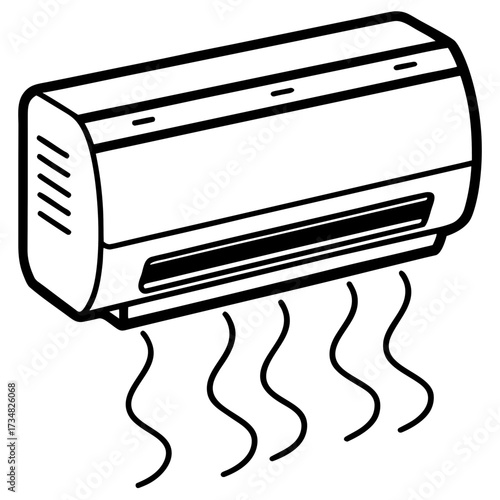 Scalable vector illustration of a wall mounted air conditioner unit cooling air silhouette Vector white background