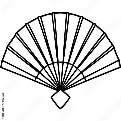 Elegant vector outline illustration of a traditional japanese folding fan scalable graphic icon silhouette Vector white background