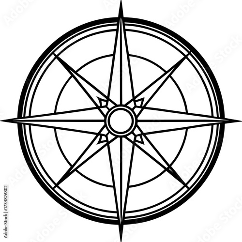 Vector compass rose illustration scalable navigational tool icon for direction and travel silhouette Vector white background