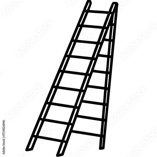 Simple line art vector illustration of a two-sided ladder for diy and construction projects silhouette Vector white background