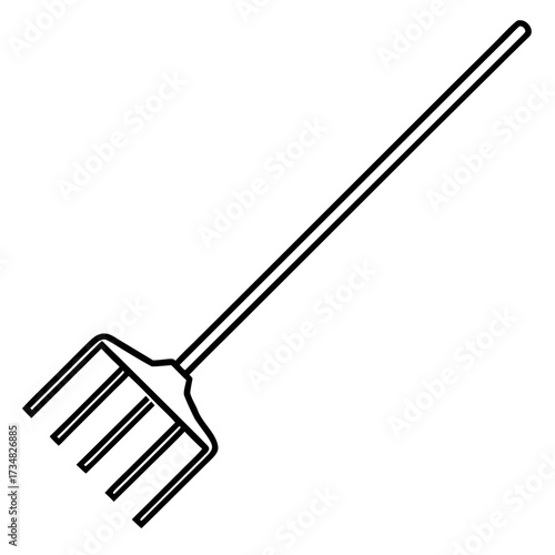 Simple line art vector illustration of a garden rake tool for outdoor and gardening projects silhouette Vector white background