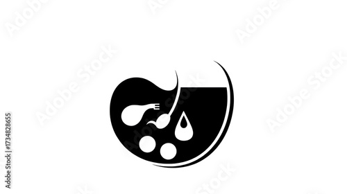 Stomach with Liquids icon symbol in black and white color. Silhouette Styles.