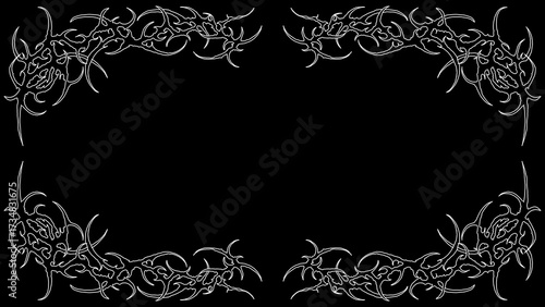 tribal frame symmetrical shape, dark gothic abstract borders ornament vector design 