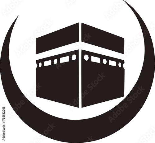 Kaaba structure with crescent moon symbol mecca islam