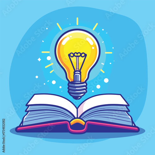 Book with lighbulb cartoon vector icon illustration. object education icon concept isolated premium vector. flat cartoon style