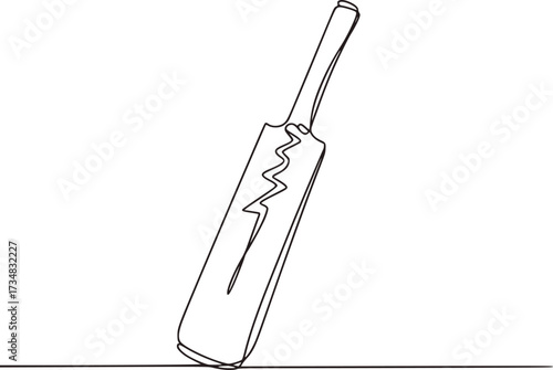 Single line drawing of a cricket bat sports equipment illustration