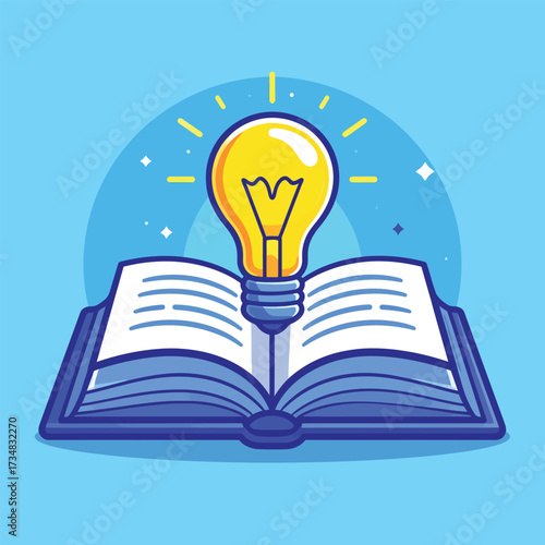 Book with lighbulb cartoon vector icon illustration. object education icon concept isolated premium vector. flat cartoon style