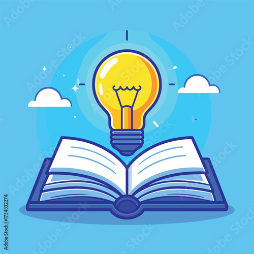 Book with lighbulb cartoon vector icon illustration. object education icon concept isolated premium vector. flat cartoon style