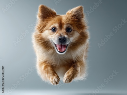 Fluffy brown dog jumping wi...