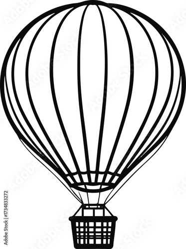 Black thick outline with white background, Single line drawing of hot air balloon 3