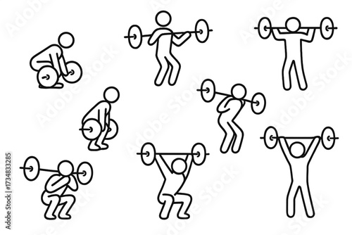 Lifter Position Icons. Line style icons of lifter positions: start setup, first pull, transition phase, second pull, full