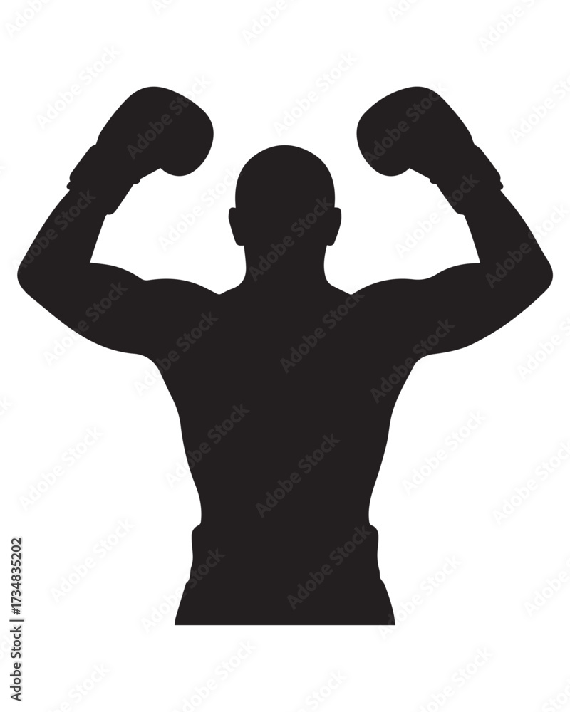 Fototapeta premium minimalist boxer silhouette celebrating win boxing gloves victory pose vector illustration ai eps jpeg png