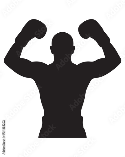 minimalist boxer silhouette celebrating win boxing gloves victory pose vector illustration ai eps jpeg png