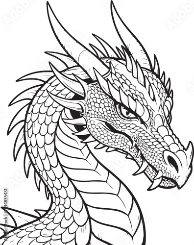 ornate dragon head vector illustration with horns spines and armor plating ideal for character design