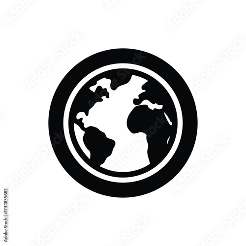 Stylized Earth Globe with continents and ocean outlines in a minimalistic black and white design